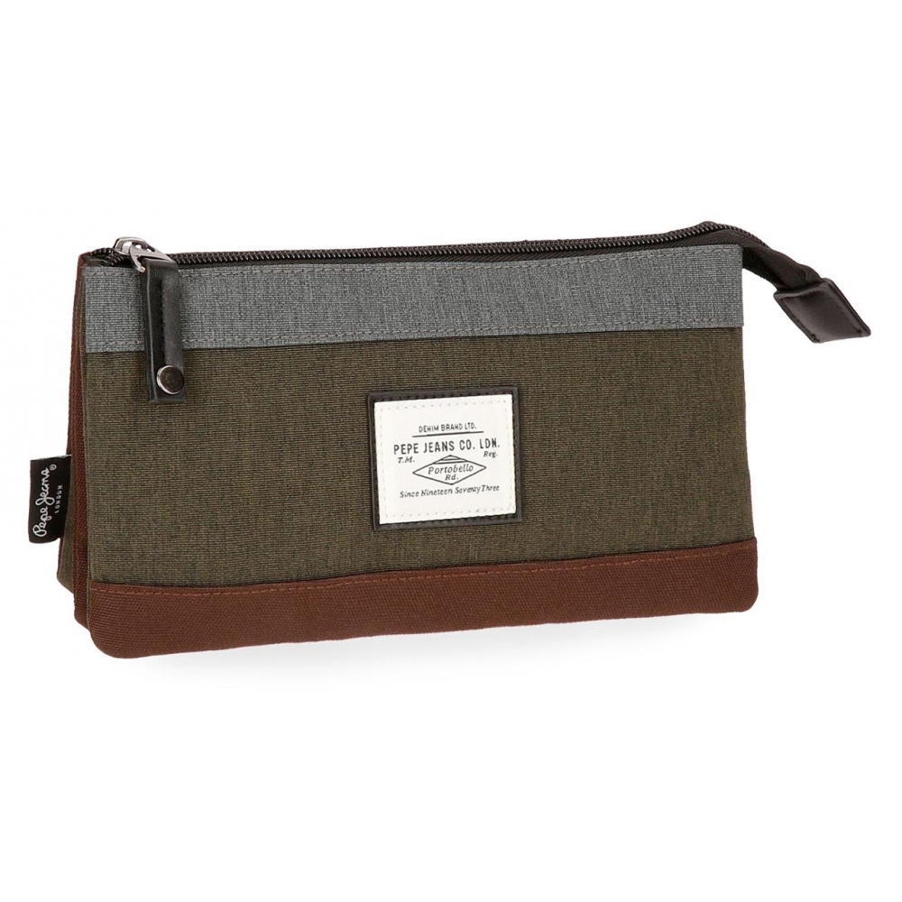 Estuche Pepe Jeans Roy verde tres compartimentos