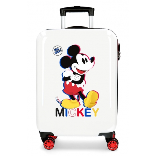 Maleta de cabina rígida Mickey 3D  55 cm blanco