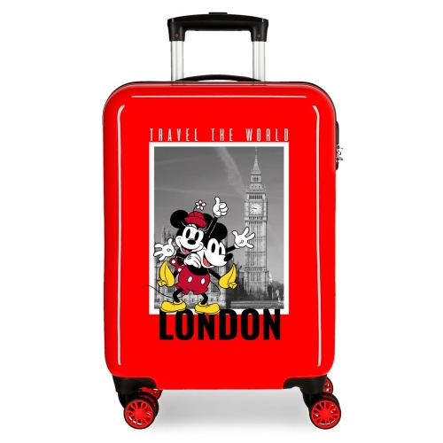 Maleta de cabina rígida Mickey y Minnie Londres  55 cm rojo