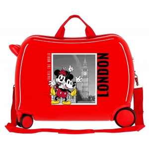Maleta infantil Mickey y Minnie Londres 2 ruedas multidireccionales rojo